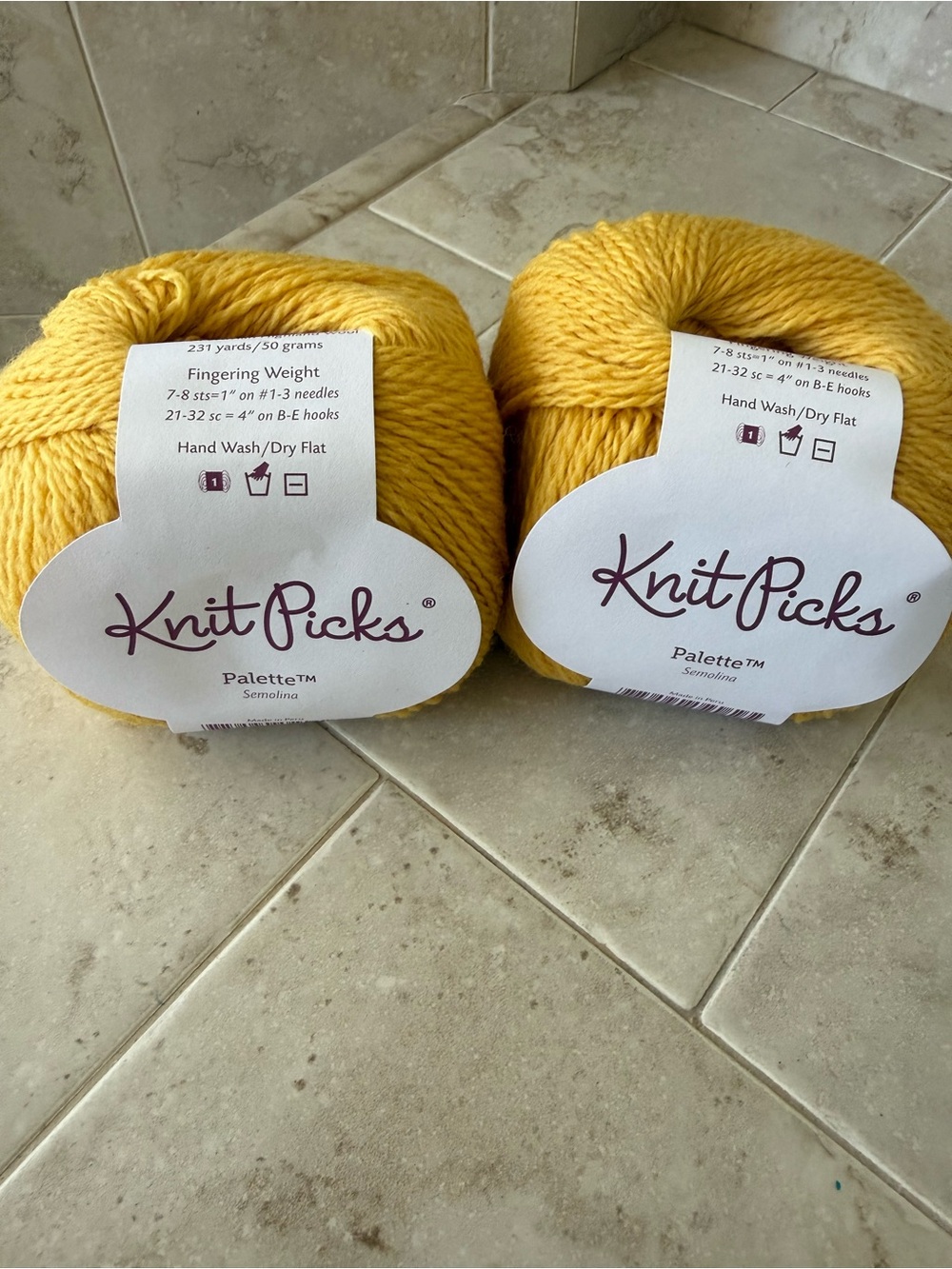 Knit Picks Palette Fingering Weight Yarn - Yellow - Semolina - 2 Balls